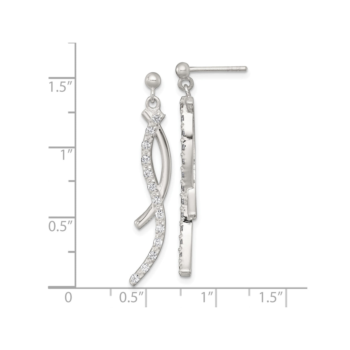 Sterling Silver Dangle Earrings with Cubic Zirconia, Twisted Bar Long Drop Design