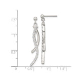 Sterling Silver Dangle Earrings with Cubic Zirconia, Twisted Bar Long Drop Design