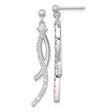 Sterling Silver Dangle Earrings with Cubic Zirconia, Twisted Bar Long Drop Design