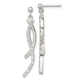 Sterling Silver Dangle Earrings with Cubic Zirconia, Twisted Bar Long Drop Design