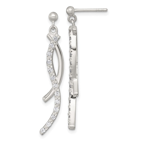 Sterling Silver Dangle Earrings with Cubic Zirconia, Twisted Bar Long Drop Design