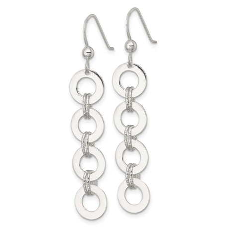 Sterling Silver Dangle Earrings with Interlocking Open Circles, Polished and Textured Geometric Design