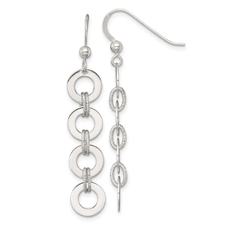 Sterling Silver Dangle Earrings with Interlocking Open Circles, Polished and Textured Geometric Design