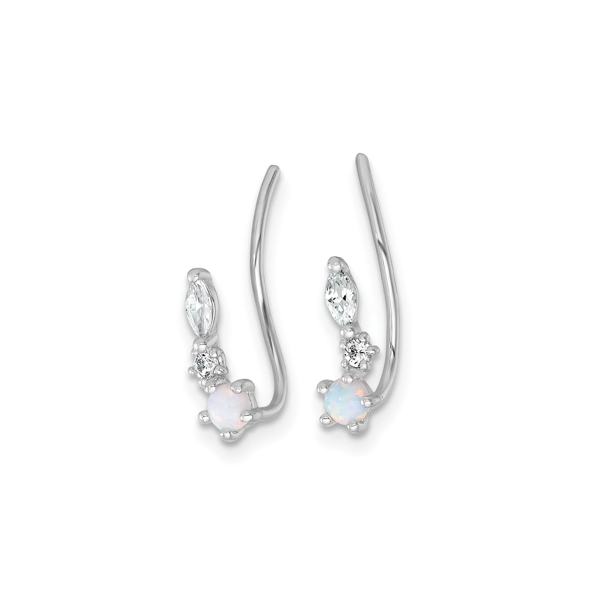 Sterling Silver Climber Earrings with Marquise Cut Cubic Zirconia and Lab Created Opal Details