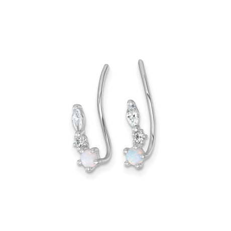 Sterling Silver Climber Earrings with Marquise Cut Cubic Zirconia and Lab Created Opal Details