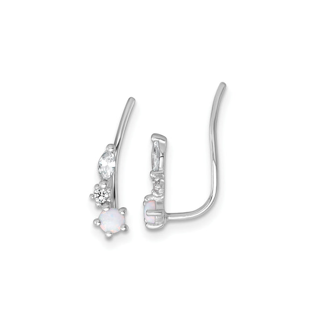 Sterling Silver Climber Earrings with Marquise Cut Cubic Zirconia and Lab Created Opal Details