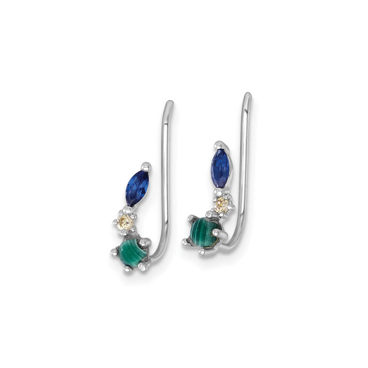 Sterling Silver Drop Earrings with Blue Sapphires and Green Malachite Stones