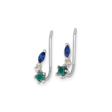 Sterling Silver Drop Earrings with Blue Sapphires and Green Malachite Stones