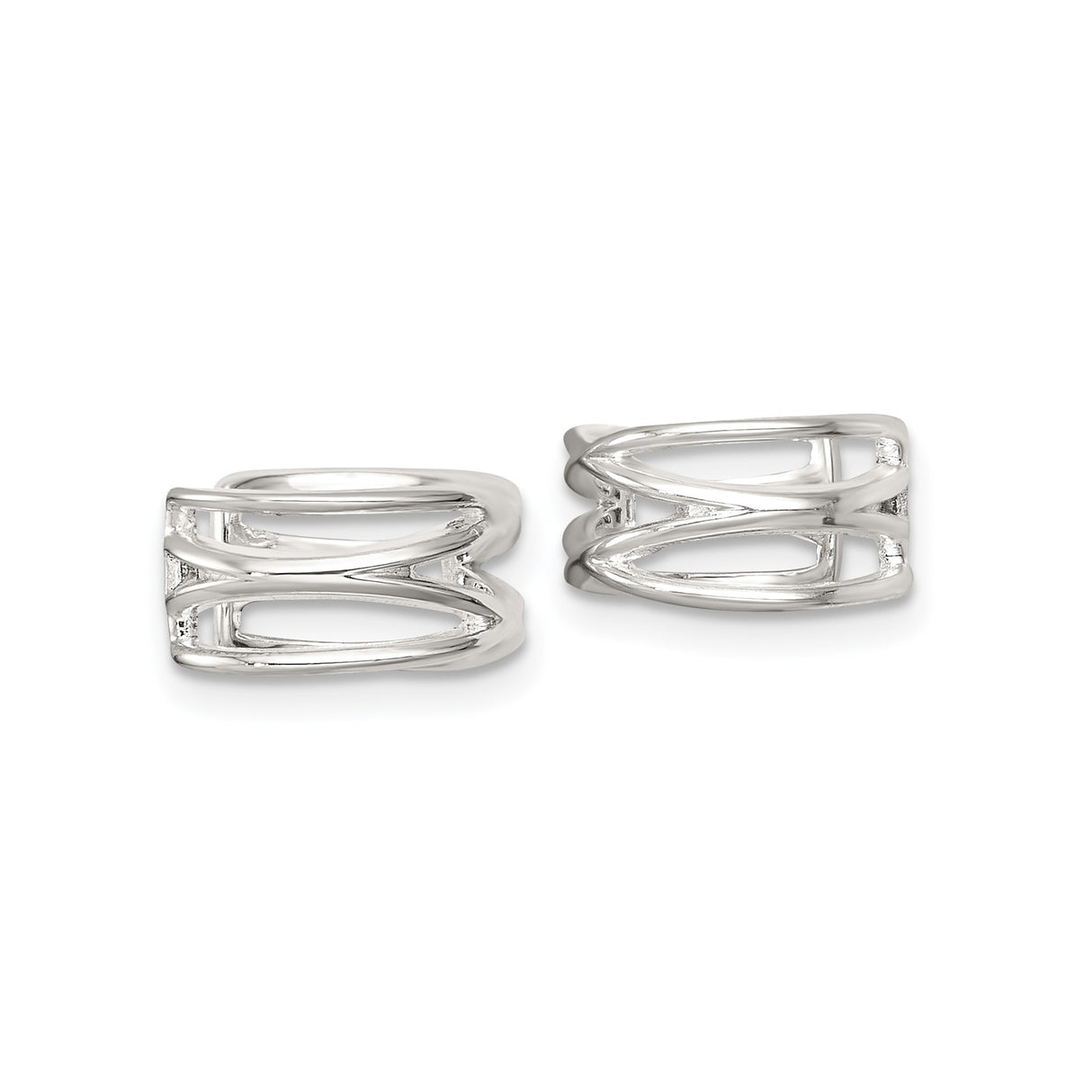 Sterling Silver Ear Cuffs Set Open Lattice Curved Geometric