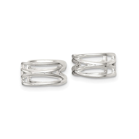 Sterling Silver Ear Cuffs Set Open Lattice Curved Geometric