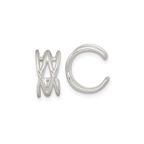 Sterling Silver Ear Cuffs Set with Open Lattice and Sleek Curved Design, Modern Geometric Style for Women or Unisex Wear, Nonpierced Adjustable Contemporary Fashion Jewelry for Cartilage and Helix