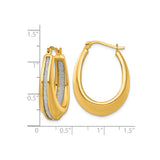 Sterling Silver Twisted Teardrop Hoop Earrings, Dual Tone Textured Oval Drop Design for Women
