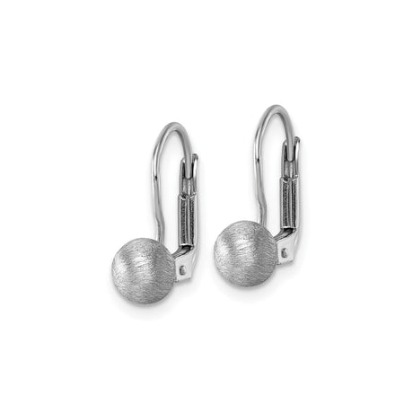 Sterling Silver Leverback Earrings with Round Bead, Brushed Matte Finish, Lightweight Drop Style