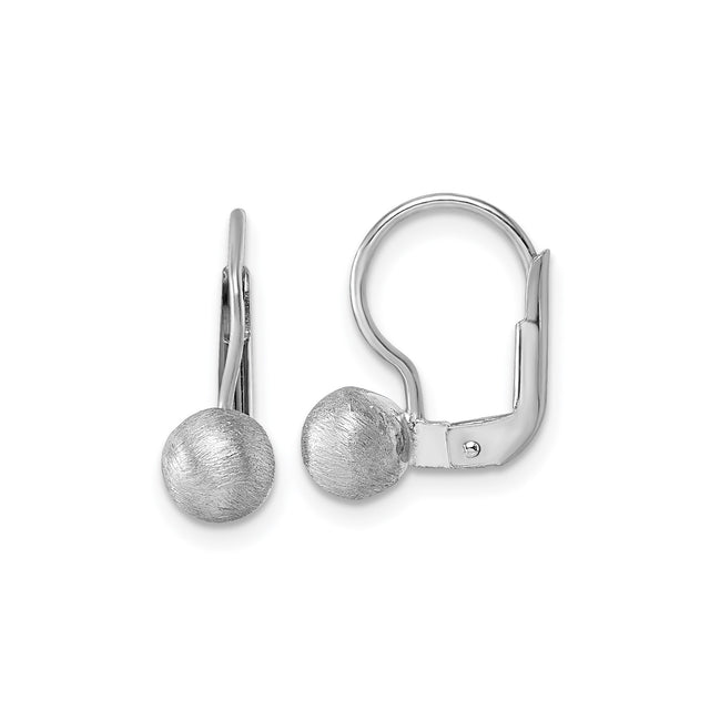 Sterling Silver Leverback Earrings with Round Bead, Brushed Matte Finish, Lightweight Drop Style