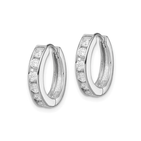 Sterling Silver Huggie Hoop Earrings with Channel Set Cubic Zirconia, Minimalist Style