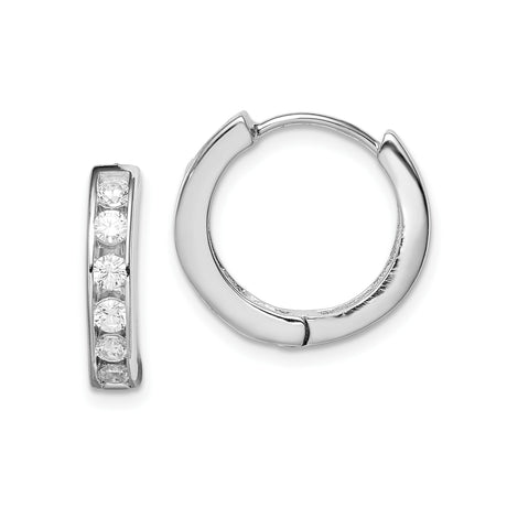Sterling Silver Huggie Hoop Earrings with Channel Set Cubic Zirconia, Minimalist Style