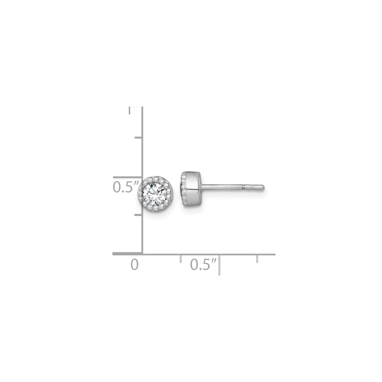 Sterling Silver Stud Earrings with Round Cut Cubic Zirconia, Bezel Setting, Milgrain Detail