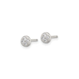 Sterling Silver Stud Earrings with Round Cluster of Four Cubic Zirconia in Bezel Setting