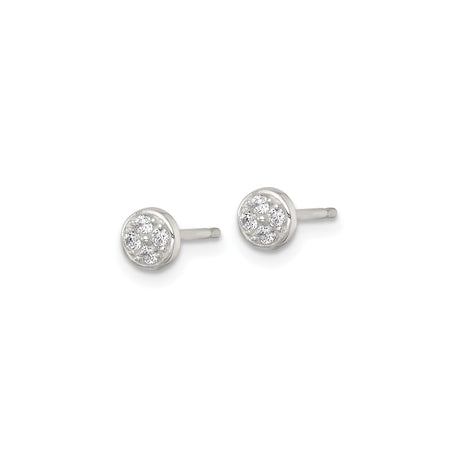 Sterling Silver Stud Earrings with Round Cluster of Four Cubic Zirconia in Bezel Setting