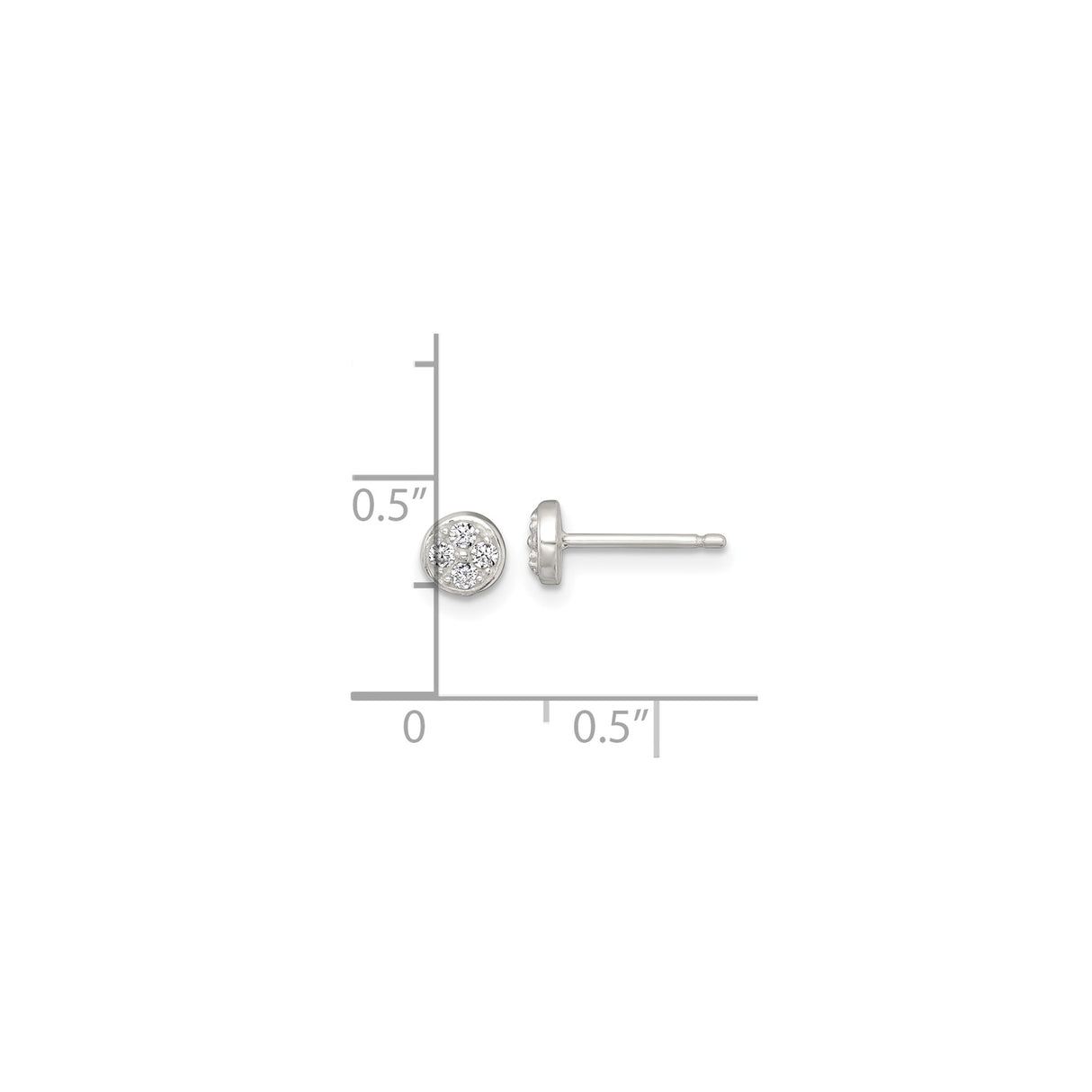 Sterling Silver Stud Earrings with Round Cluster of Four Cubic Zirconia in Bezel Setting