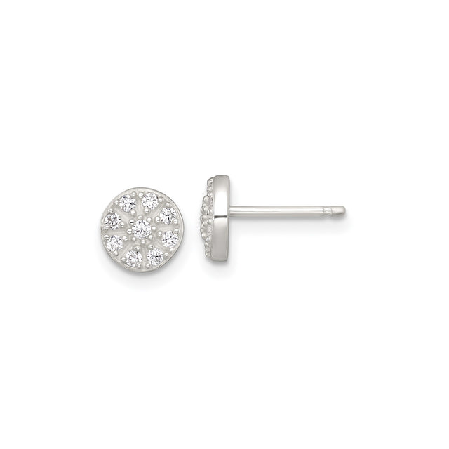 Sterling Silver Floral Cluster Stud Earrings with Cubic Zirconia, 7mm Round Design