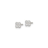 Sterling Silver Stud Earrings with Four Round Cut Cubic Zirconia in Floral Design
