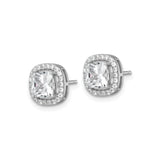 Sterling Silver Stud Earrings with Cushion Cut Cubic Zirconia in Halo Setting