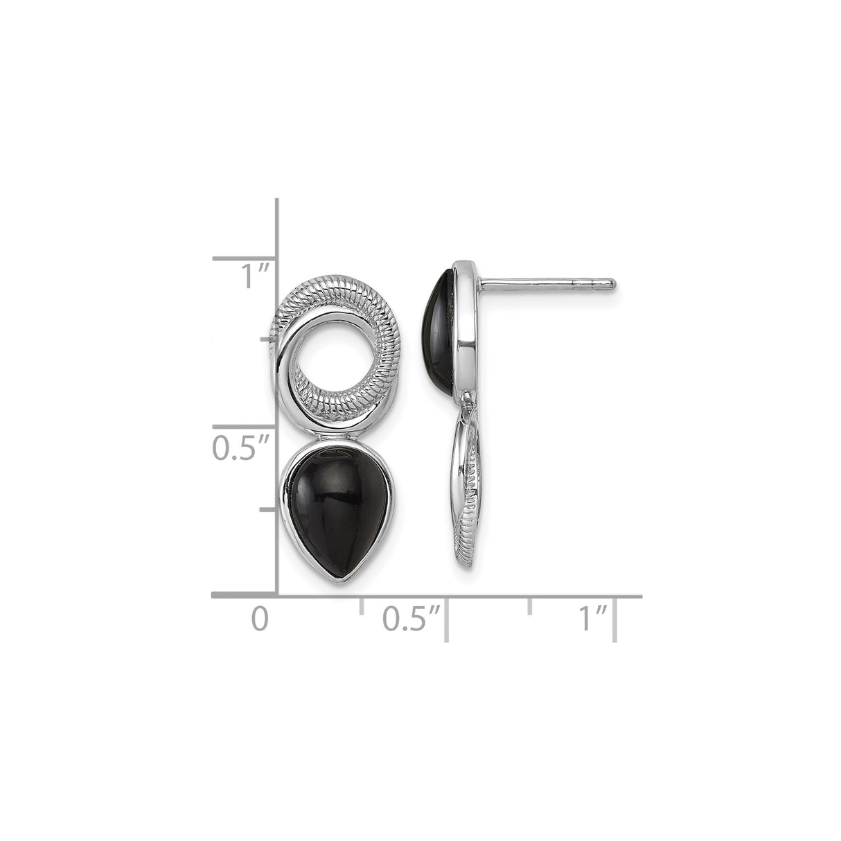 Sterling Silver Teardrop Circle Drop Earrings Textured Onyx