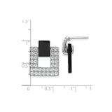 Sterling Silver Square Drop Earrings with Cubic Zirconia and Black Enamel Accents, Geometric Design