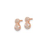 Sterling Silver Stud Earrings with Cubic Zirconia, Double Circle Design, Rose Plated, Modern Minimalist Style