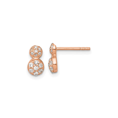 Sterling Silver Stud Earrings with Cubic Zirconia, Double Circle Design, Rose Plated, Modern Minimalist Style