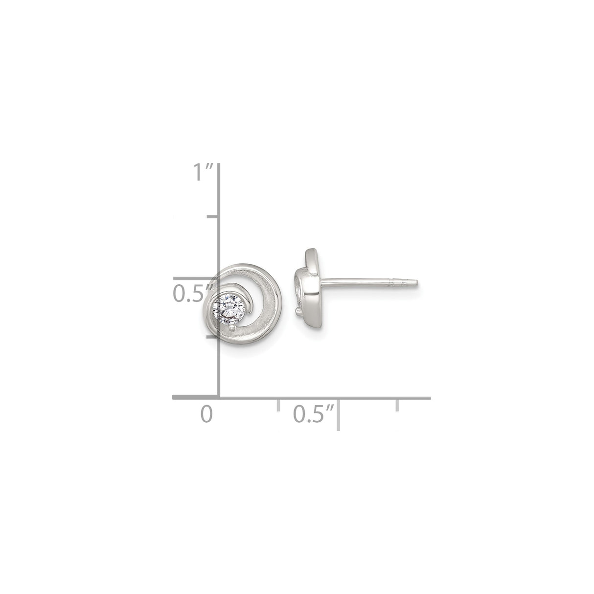 Sterling Silver Stud Earrings with Cubic Zirconia, Modern Swirl Spiral Design for Women