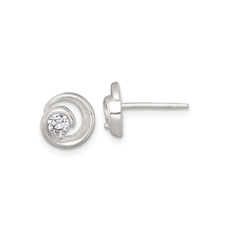 Sterling Silver Stud Earrings with Cubic Zirconia, Modern Swirl Spiral Design for Women