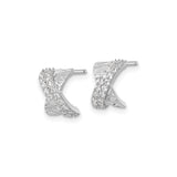Sterling Silver X Shaped Earrings Textured Cross Clear CZ