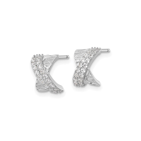 Sterling Silver X Shaped Earrings Textured Cross Clear CZ