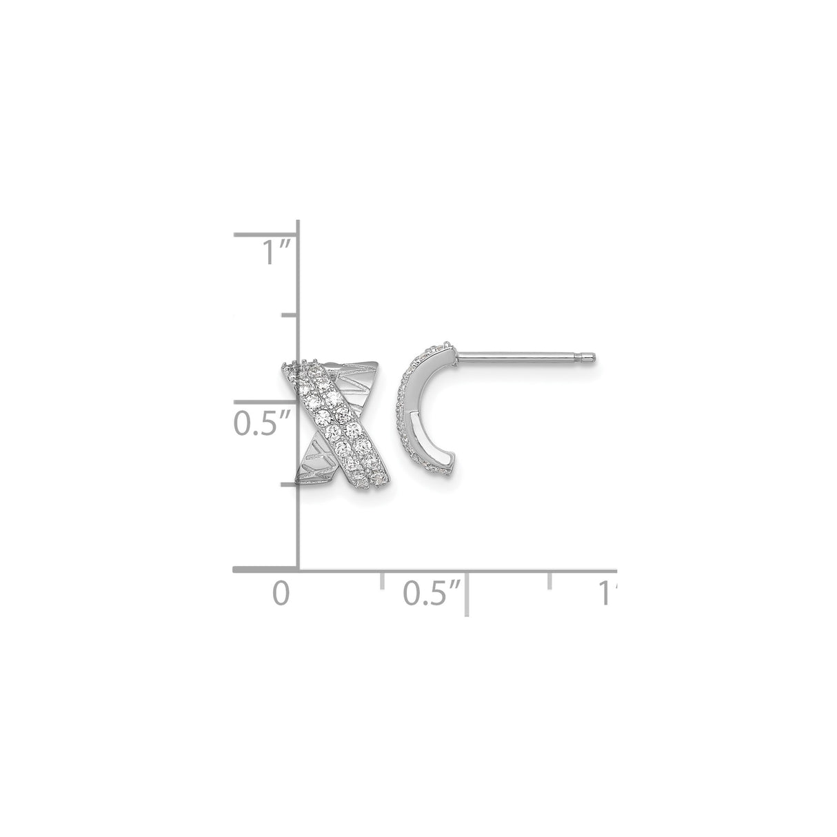 Sterling Silver X Shaped Earrings Textured Cross Clear CZ