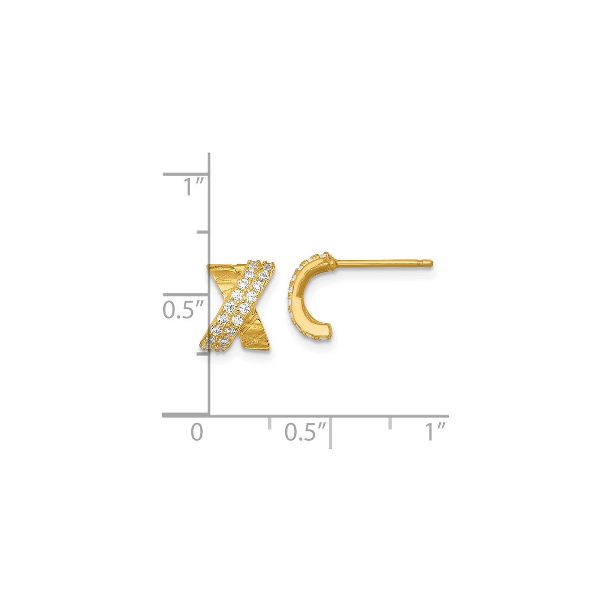 Sterling Silver Criss-Cross X Design Stud Earrings with Cubic Zirconia Accents