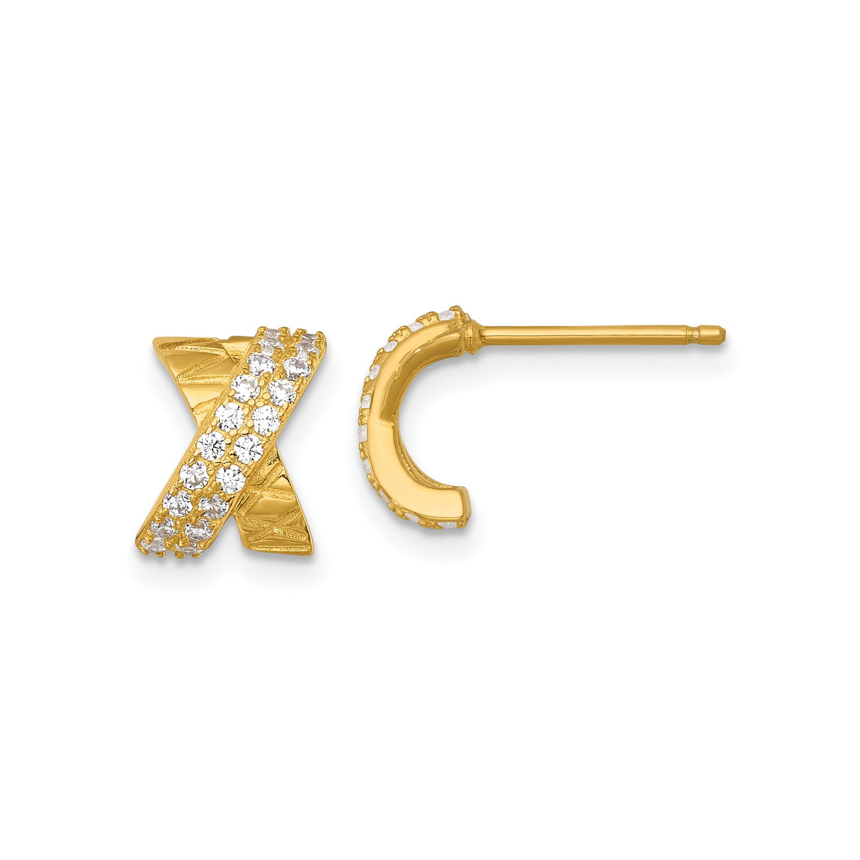 Sterling Silver Criss-Cross X Design Stud Earrings with Cubic Zirconia Accents