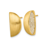 Sterling Silver Stud Earrings with Cubic Zirconia, Half Moon Shape, Matte and Polished Finish