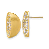 Sterling Silver Stud Earrings with Cubic Zirconia, Half Moon Shape, Matte and Polished Finish