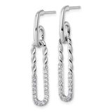 Sterling Silver Drop Earrings with Cubic Zirconia, Twisted Link and Paperclip Design