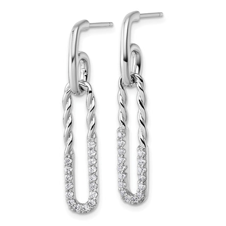 Sterling Silver Drop Earrings with Cubic Zirconia, Twisted Link and Paperclip Design