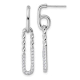 Sterling Silver Drop Earrings with Cubic Zirconia, Twisted Link and Paperclip Design