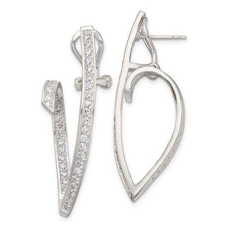 Sterling Silver Dangle Earrings with Cubic Zirconia, Open Teardrop Twist Design, Modern Drop Style