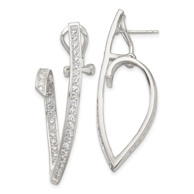 Sterling Silver Dangle Earrings with Cubic Zirconia, Open Teardrop Twist Design, Modern Drop Style