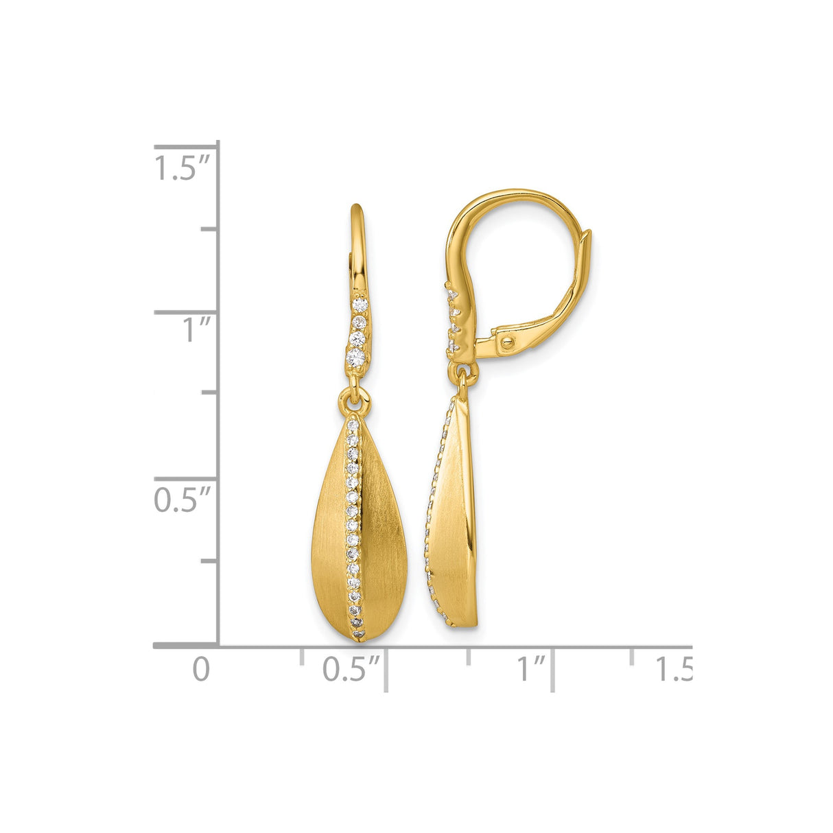 Sterling Silver Teardrop Dangle Earrings with Cubic Zirconia and Brushed Finish Leverback Closure
