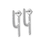 Sterling Silver Linear Drop Earrings with Pavé Cubic Zirconia, Modern Minimalist Dangle Design