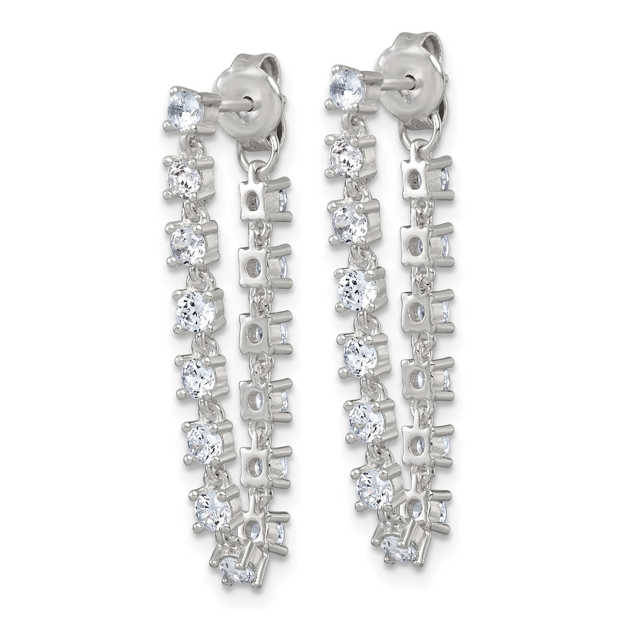 Sterling Silver Drop Earrings with Cubic Zirconia, Linear Tennis Style Design for Women