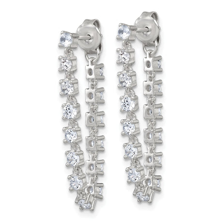Sterling Silver Drop Earrings with Cubic Zirconia, Linear Tennis Style Design for Women