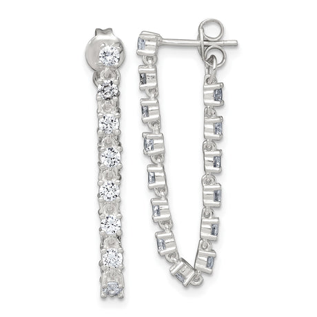 Sterling Silver Drop Earrings with Cubic Zirconia, Linear Tennis Style Design for Women
